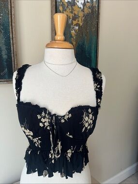 Urban Outfitters Black Floral Tie-Front Cropped Camisole